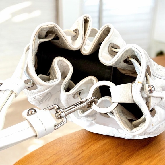 Bebe White Leather Mixed Media Bag GUC Y2K leather patent lace silver hardware - Picture 2 of 9